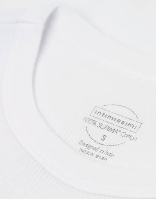 Intimissimi Ribbed superior cotton vest top in white, 6 of 6