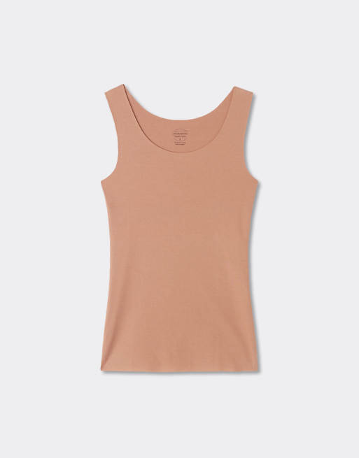 Intimissimi Round-neck raw-cut cotton vest top in brown cappuccino, 5 of 7