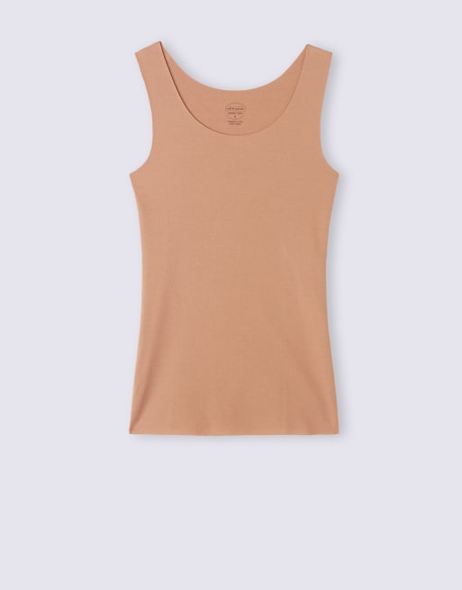Intimissimi Round-neck raw-cut cotton vest top in brown cappuccino, 6 of 7