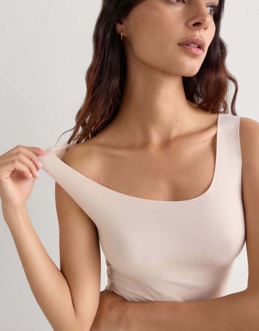 Intimissimi Round-neck raw-cut cotton vest top in cream ivory, 3 of 7