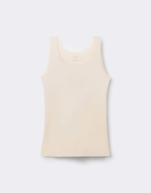 Intimissimi Round-neck raw-cut cotton vest top in cream ivory, 5 of 7