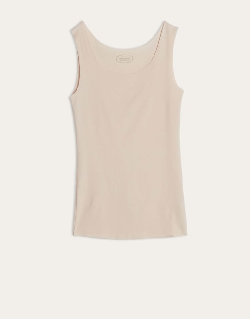 Intimissimi Round-neck raw-cut cotton vest top in cream ivory, 6 of 7