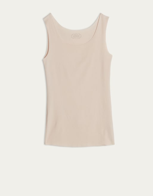 Intimissimi Round-neck raw-cut cotton vest top in cream ivory, 7 of 7