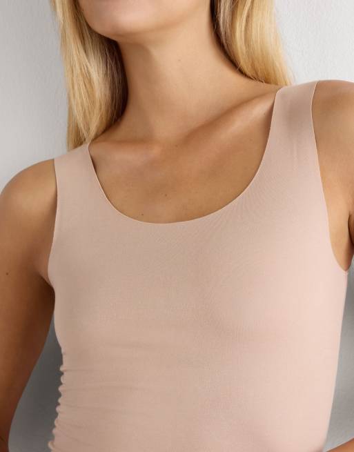 Intimissimi Round-neck raw-cut cotton vest top in honey soft beige, 2 of 4