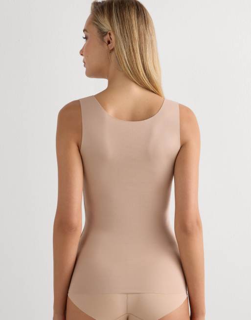 Intimissimi Round-neck raw-cut cotton vest top in honey soft beige, 4 of 4