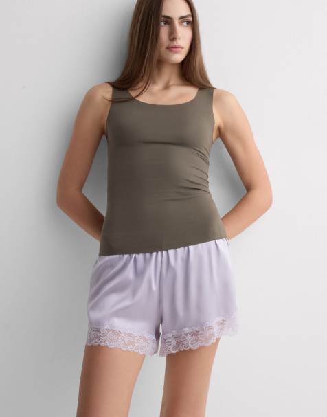 Intimissimi Round-neck raw-cut cotton vest top in safari green