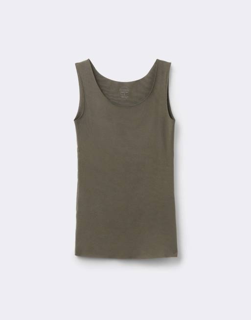 Intimissimi Round-neck raw-cut cotton vest top in safari green, 5 of 6