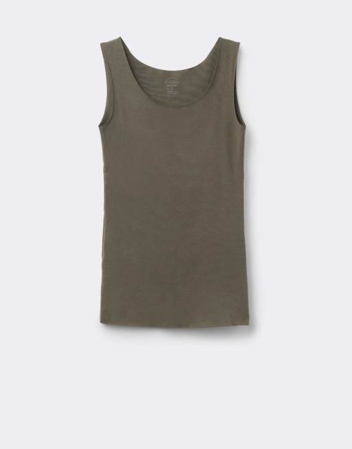 Intimissimi Round-neck raw-cut cotton vest top in safari green, 6 of 6