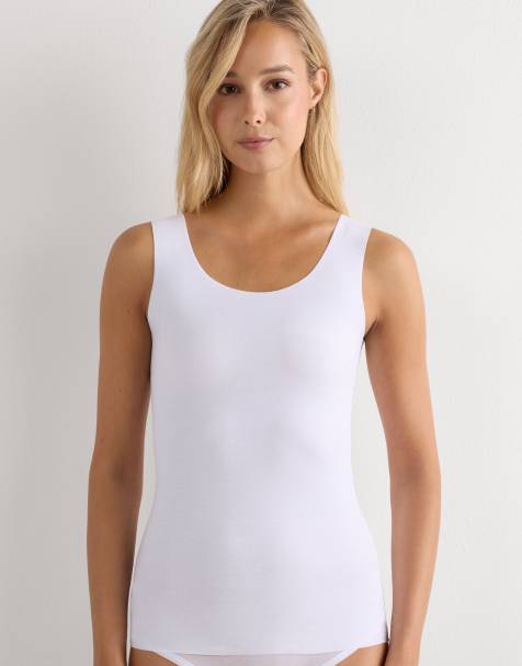 Intimissimi Round-neck raw-cut cotton vest top in white - view 1