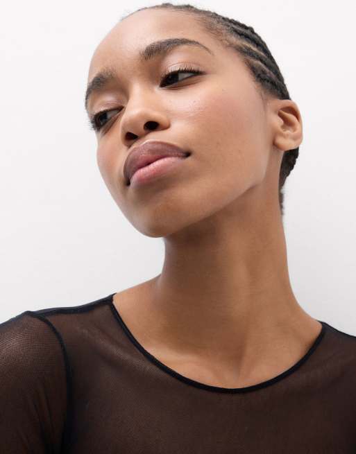 Intimissimi Round-neck tulle bodysuit in black, 2 of 2