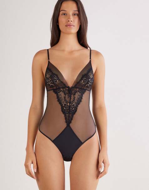 Intimissimi Sheer glamour tulle and lace bodysuit in black - view 1