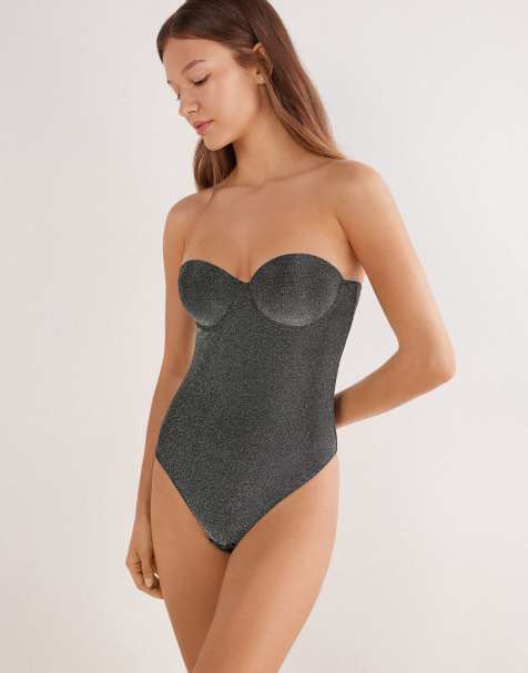 Intimissimi Shimmering passion lamé giada bodysuit in black silver lame