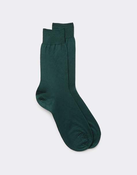 Intimissimi Short sateen cotton lisle socks in dark green - view 1
