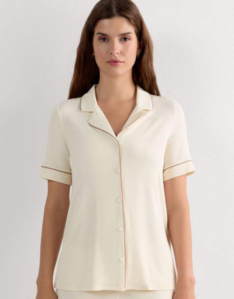 Intimissimi Short-sleeved button-down modal top in vanilla ivory - view 1
