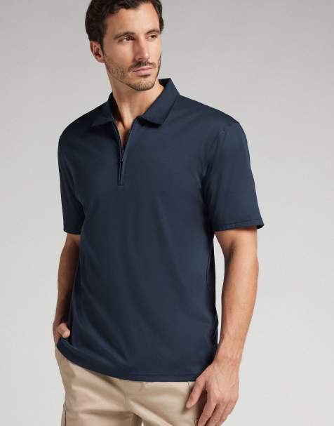Intimissimi Short-sleeved polo shirt with zip in navy blue