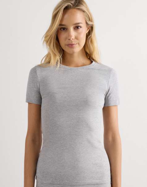 Intimissimi Short-sleeved stretch top in light grey melange - view 1