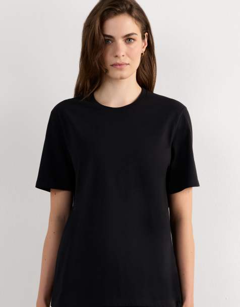 Intimissimi Short-sleeved superior cotton top in black - view 1