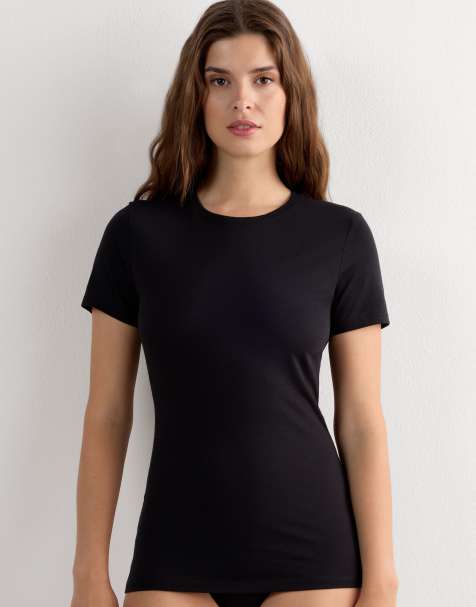 Intimissimi Short-sleeved ultrafresh cotton top in black - view 1
