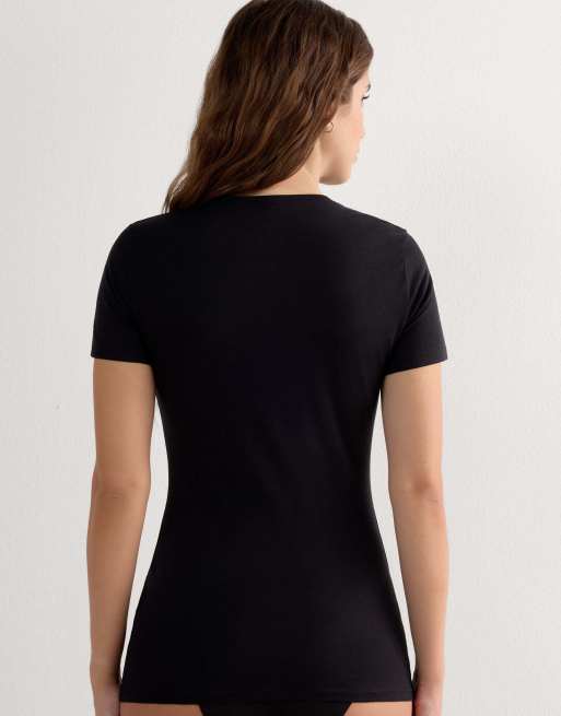 Intimissimi Short-sleeved ultrafresh cotton top in black, 2 of 7