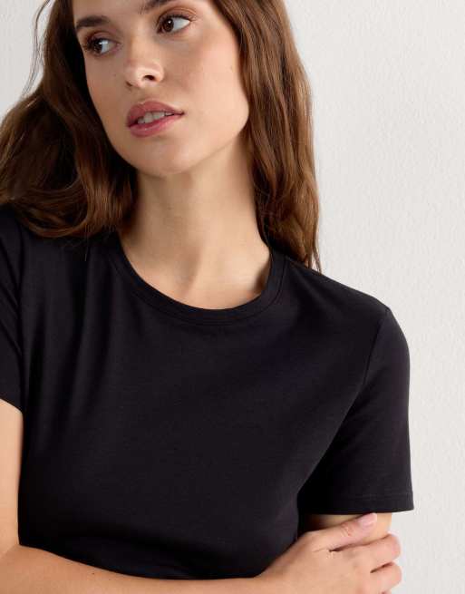 Intimissimi Short-sleeved ultrafresh cotton top in black, 3 of 7