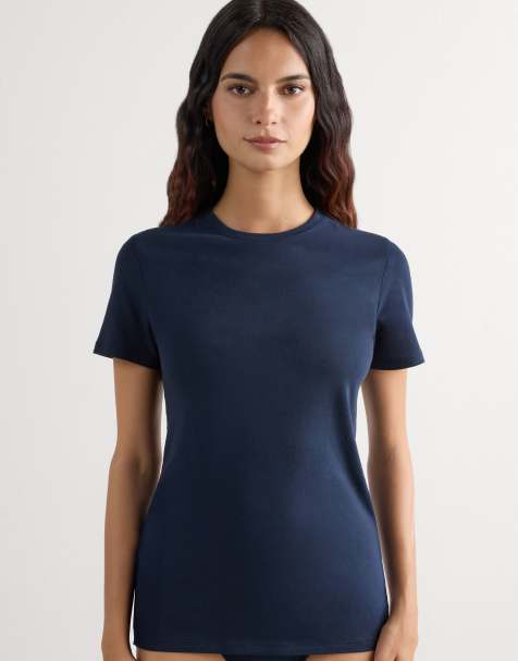 Intimissimi Short-sleeved ultrafresh cotton top in rich blue - view 1