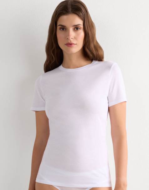 Intimissimi Short-sleeved ultrafresh cotton top in white