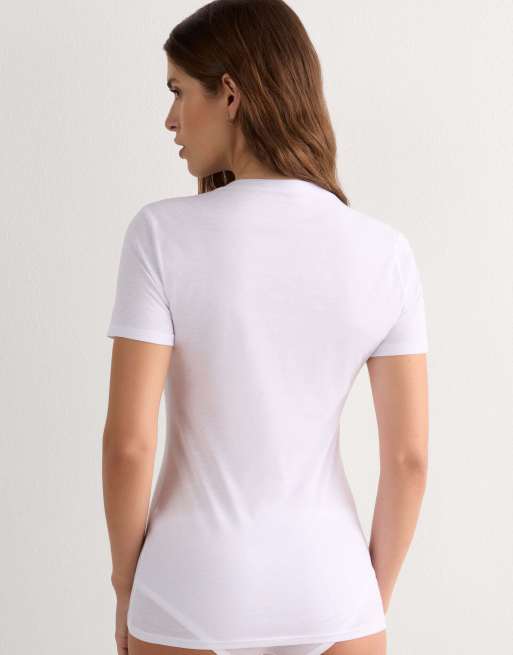 Intimissimi Short-sleeved ultrafresh cotton top in white, 2 of 7