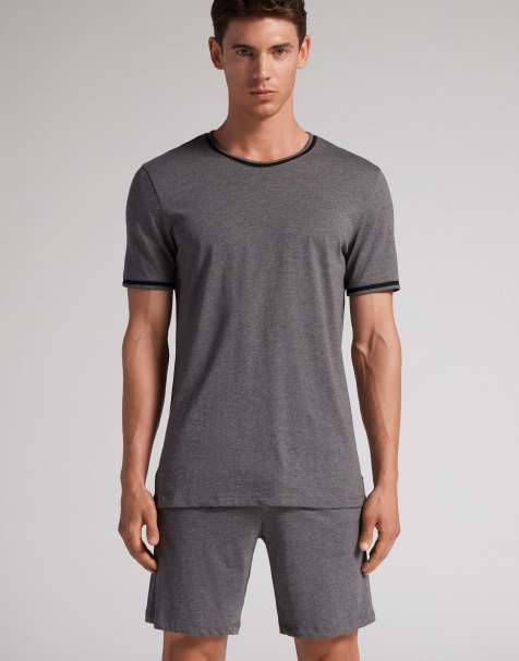 Intimissimi Short superior cotton pyjamas in charcoal grey melange - view 1