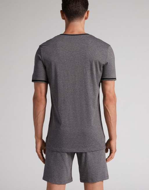 Intimissimi Short superior cotton pyjamas in charcoal grey melange, 2 of 5