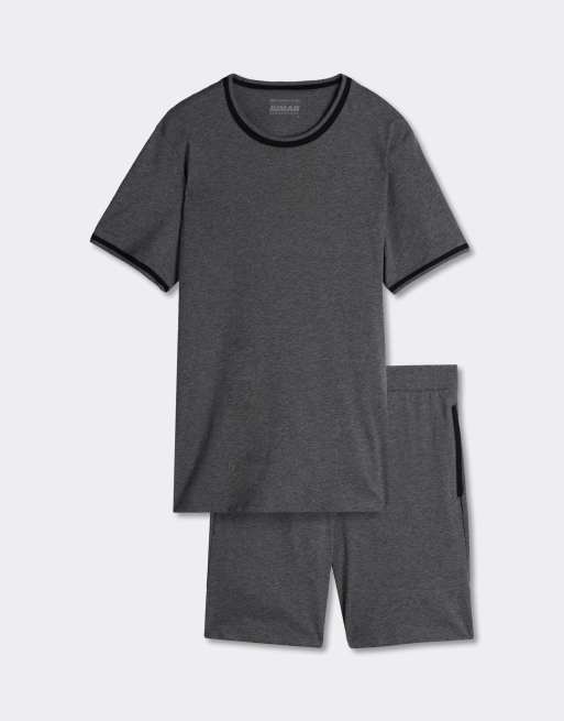 Intimissimi Short superior cotton pyjamas in charcoal grey melange, 3 of 5