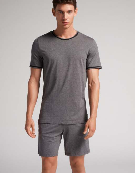 Intimissimi Short superior cotton pyjamas in charcoal grey melange, 4 of 5
