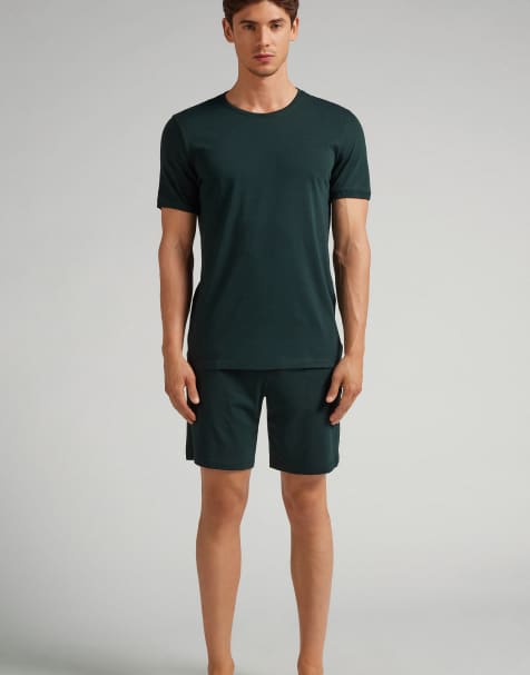 Intimissimi Short superior cotton pyjamas in dark green - view 1