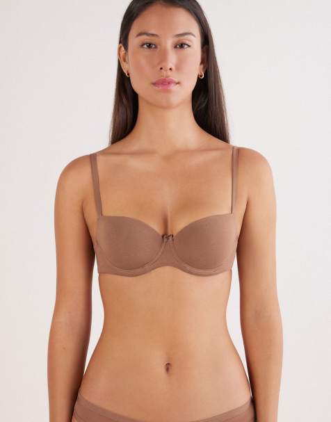 Intimissimi Sofia ultralight cotton balconette bra in caramel dark beige - view 1