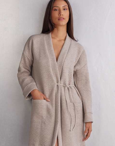 Intimissimi Soft chevron dressing gown in brown melange - view 1