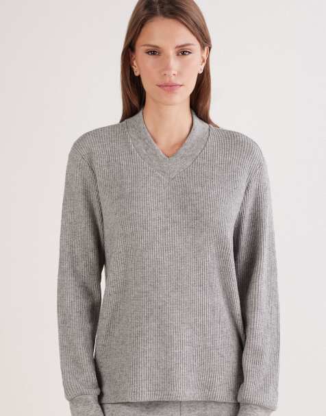 Intimissimi Soft tricot v-neck jumper in sweater grey melange - view 1