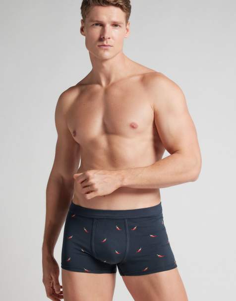 Intimissimi Superior cotton boxers with chili print in night blue - view 1