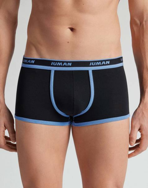 Intimissimi Superior cotton boxers with logo in black/light blue - view 1