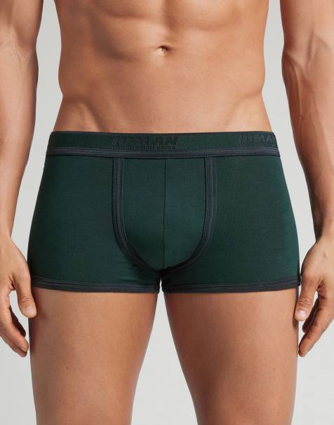 Intimissimi Superior cotton boxers with logo in dark green and night blue - view 1