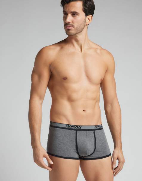Intimissimi Superior cotton boxers with logo in graphite grey blend black - view 1