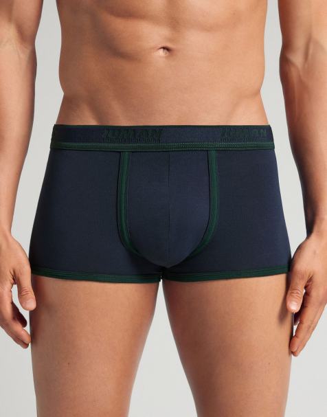 Intimissimi Superior cotton boxers with logo in intense blue and dark green - view 1