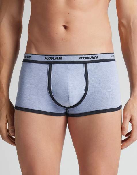 Intimissimi Superior cotton boxers with logo in light blue melange - view 1