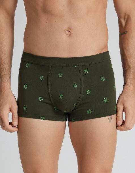 Intimissimi Superior cotton boxers with turtle print in military green - view 1