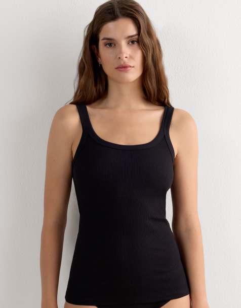 Intimissimi Superior cotton racer back vest top in black - view 1