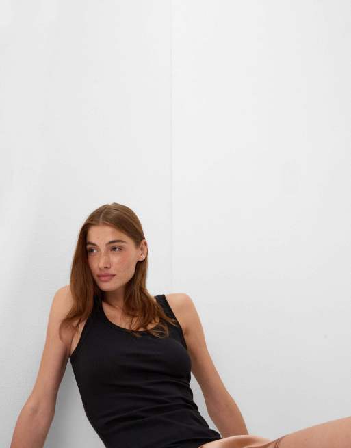 Intimissimi Superior cotton racer back vest top in black, 4 of 6