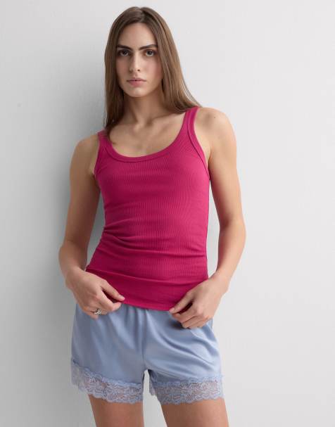 Intimissimi Superior cotton racer back vest top in cherry pink - view 1
