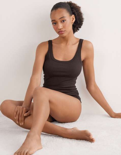 Intimissimi Superior cotton racer back vest top in mocha brown - view 1