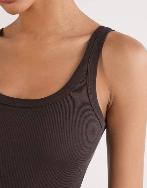Intimissimi Superior cotton racer back vest top in mocha brown, 2 of 4