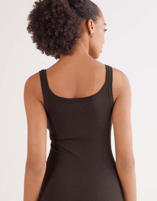 Intimissimi Superior cotton racer back vest top in mocha brown, 3 of 4