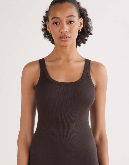Intimissimi Superior cotton racer back vest top in mocha brown, 4 of 4