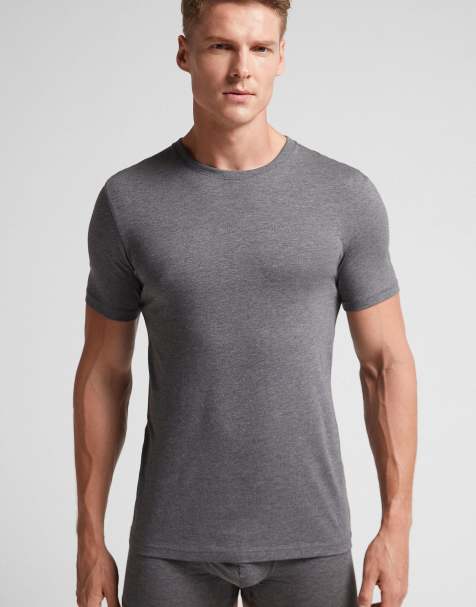 Intimissimi Superior cotton t-shirt in charcoal grey melange - view 1